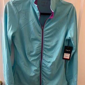 Emily B Women's Aqua Blue Jacket with Pink Accents medium NWT